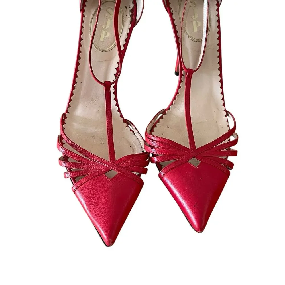 SJP by Sarah Jessica Parker Carrie Leather T-Strap Pumps 38.5